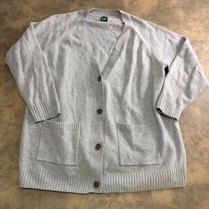 Gap CashSoft Boyfriend Cardigan Sweater Womens XL Gray V-Neck Button Front